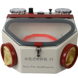 LZ LZ-VI Dental Lab Sandblaster Sandblasting Machine with Twin-pen 2 Tank LED Li...