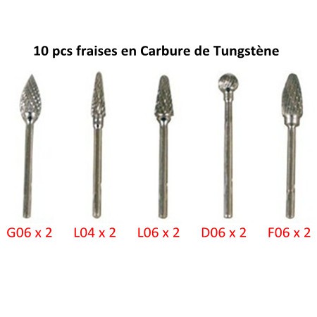 10 Pièces Fraises en Carbure de Tungstène