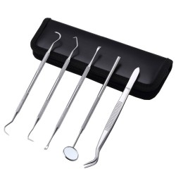 5pcs / set hygiène Soins dentaires dents Oral Bouche Scaler Miroir faucille Outils à main