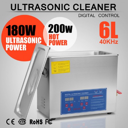 6L Nettoyeur à ultrasons Acier inoxydable chauffage w / Minuteur