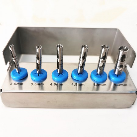 6 pièces/ensemble Fraises et tréphine d'implantologie dentaire (Diamètre de la poignée 2,35mm)