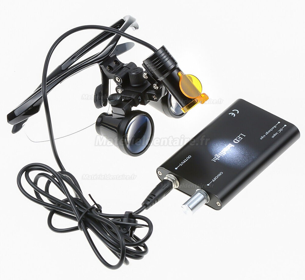 Loupes Binoculaires Dentaires 3.5X + Lampe Frontale LED 5W avec Filtre + Boîtier en Aluminium