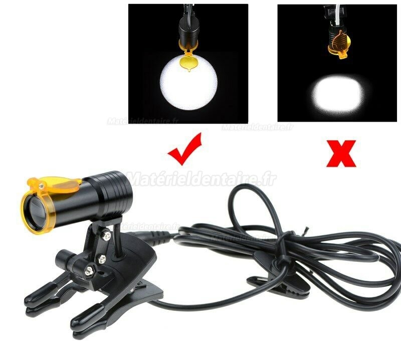 Type de clip de phare dentaire 5W LED avec filtre + clip de ceinture pour lunettes noir