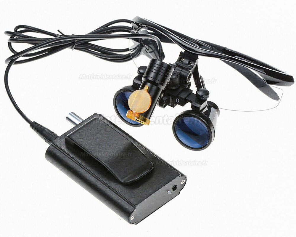 Lampe Frontale Dentaire 5W LED avec Filtre et Clip de Ceinture + Loupes Binoculaires 3.5X Noir