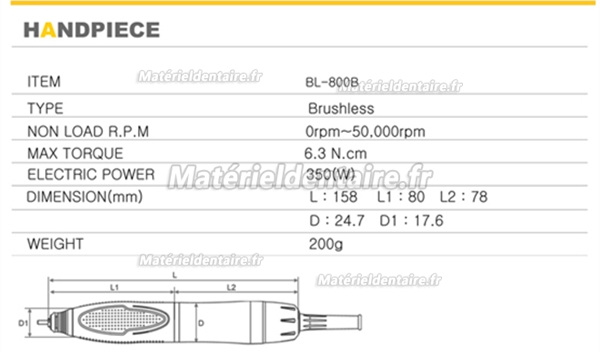 Maisilao® BL-800B Micromoteur sans balais 50,000 RPM (Pièce à main)