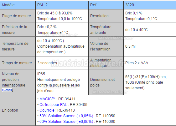 ATAGO Réfractomètre Numérique Brix IP65 : PAL-2