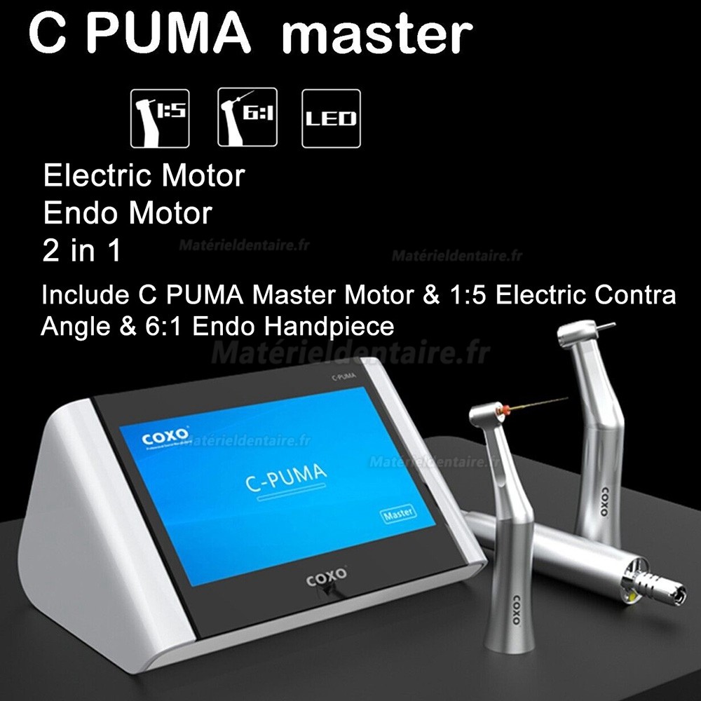 Kit moteur électrique dentaire COXO C-PUMA Master (avec contre-angle 1:5 + pièce à main endo 6:1)