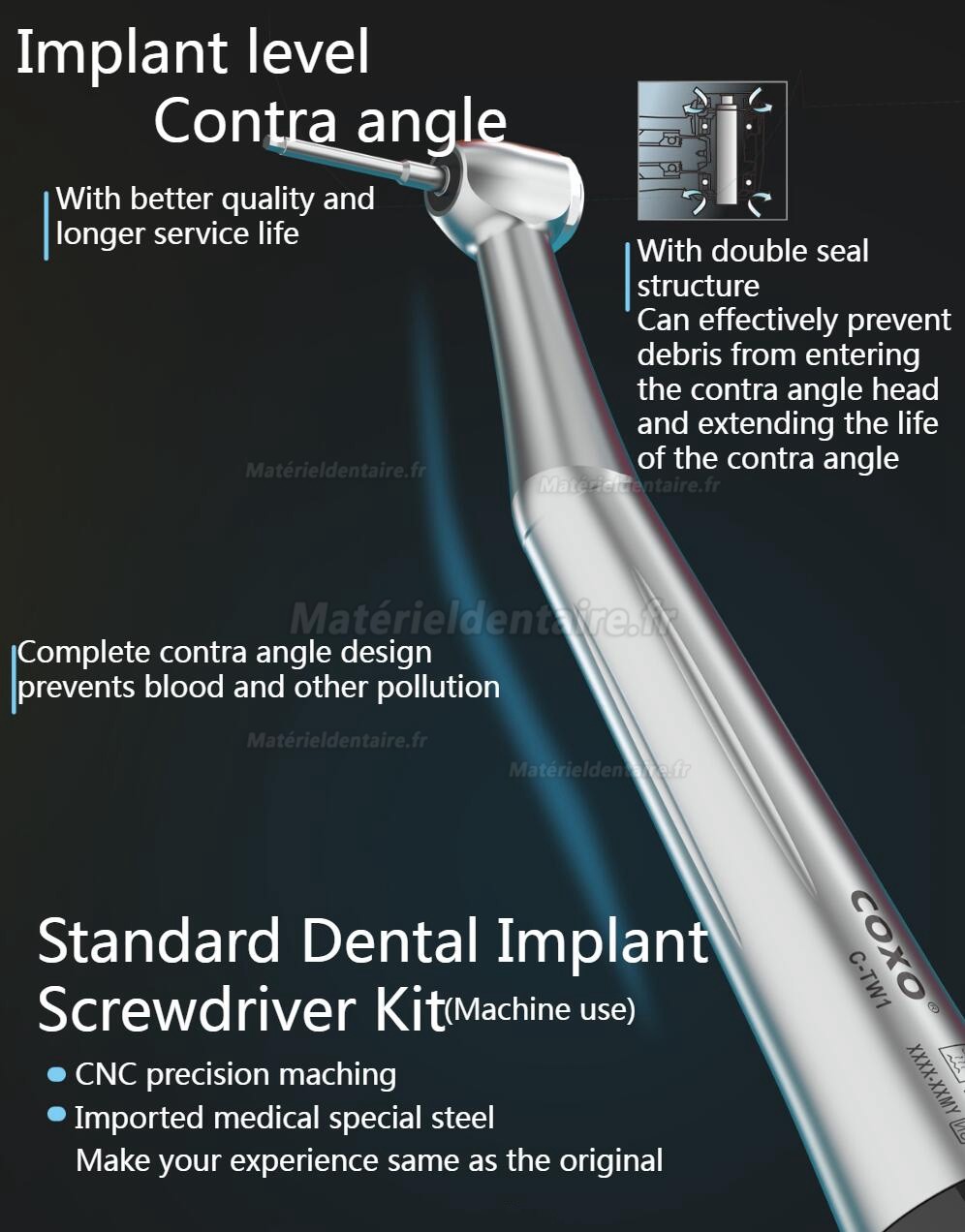 COXO C-TW1 Kit de clé dynamométrique pour implant dentaire Pièce à main contrôle dynamométrique universel