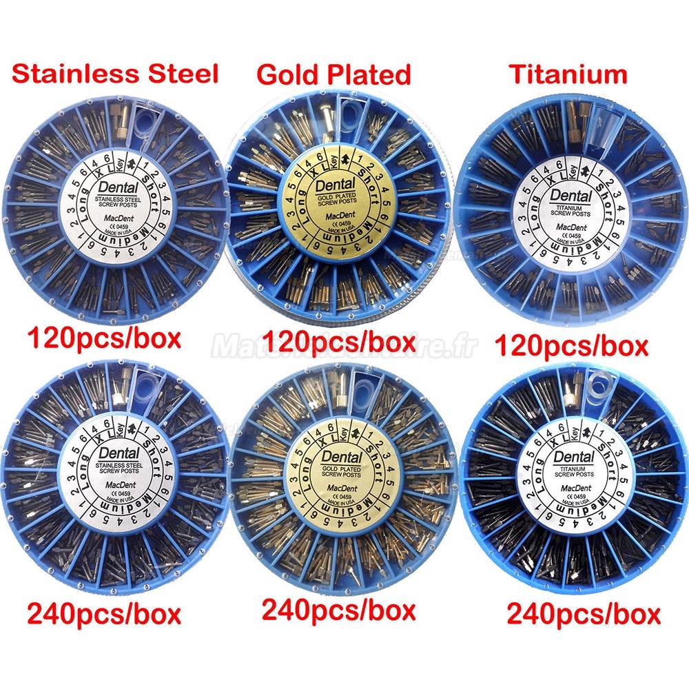 Dentaire Vis conique Trousses recharges NORDIN Assortiment Plaqué or 24K / titane / acier inoxydable conique