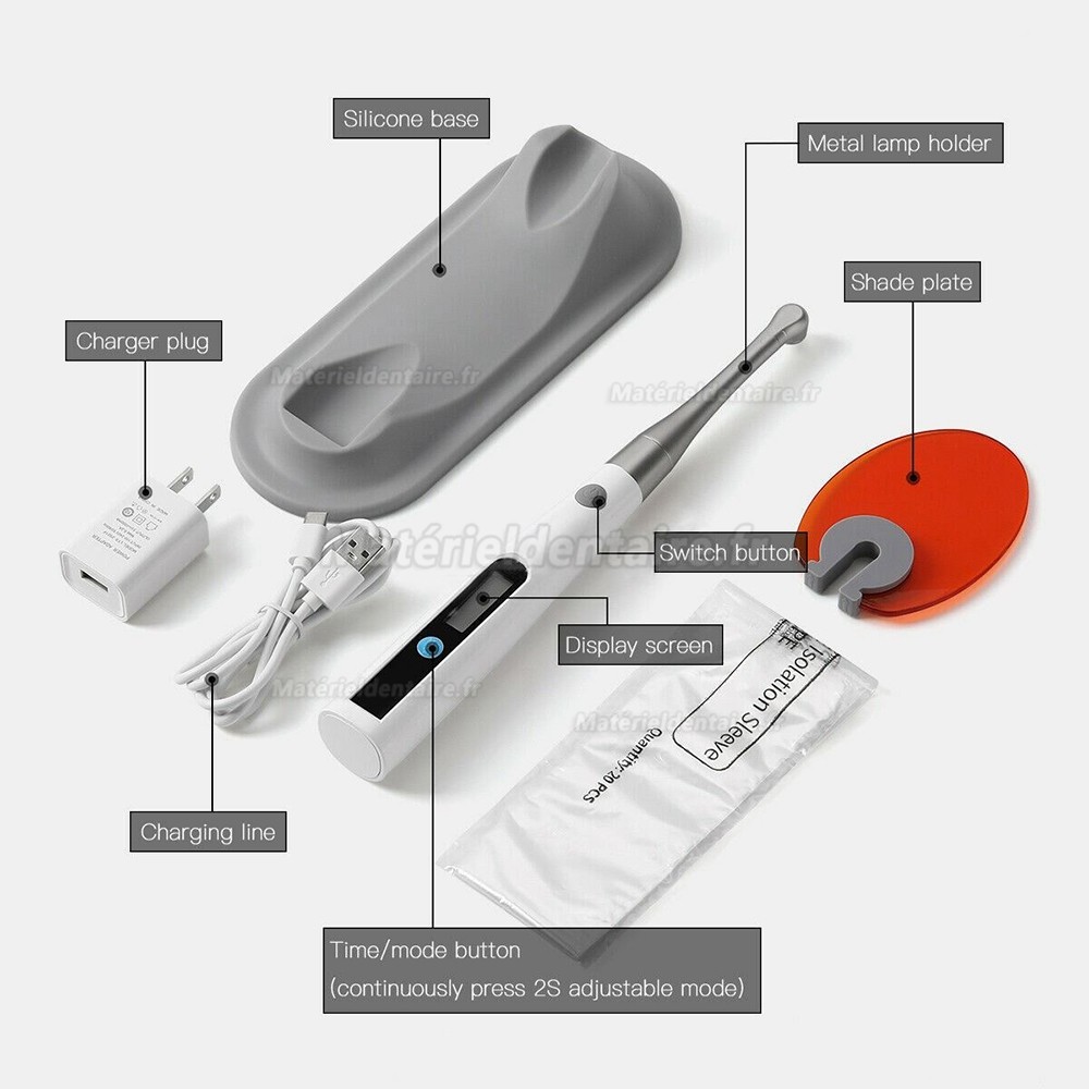 Led photopolymérisation dentaire 1400mw/cm2 (1 seconde de durcissement,tête en métal)