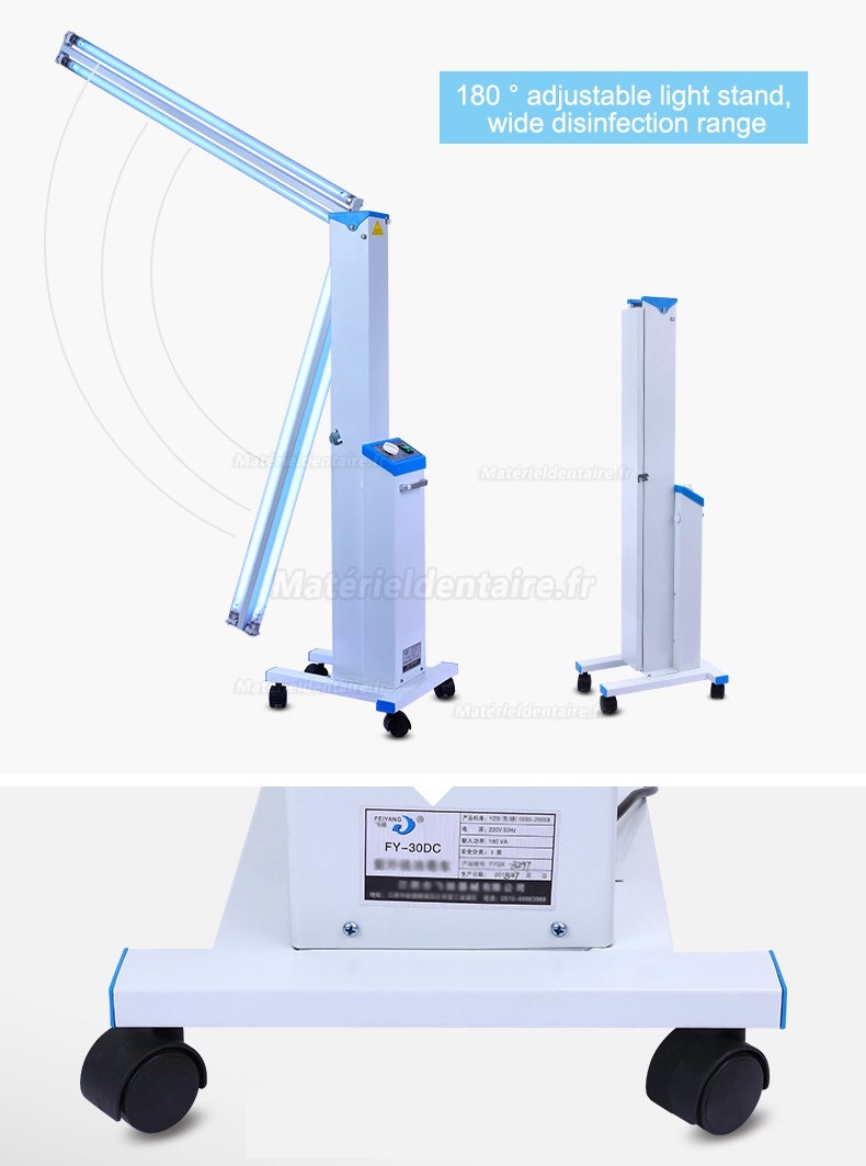 FY® 30DC Mobile Médical UV + Ozone Chariot de stérilisation de lampe ultraviolette de voiture de désinfection 