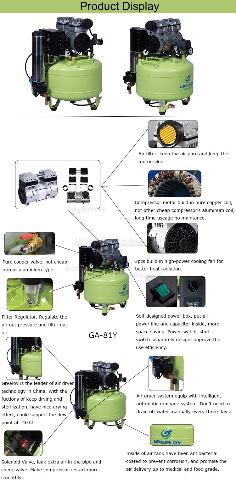 Greeloy® GA-81Y Compresseur sans huile avec dessicateur