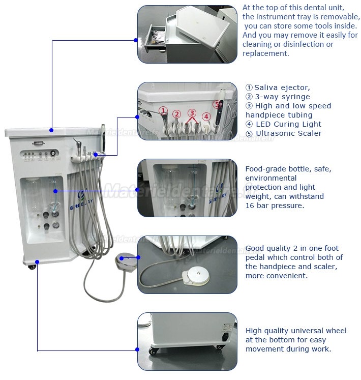 Greeloy® GU-P212 Unité de soin dentaire avec chariot tiroir et porte-instrument