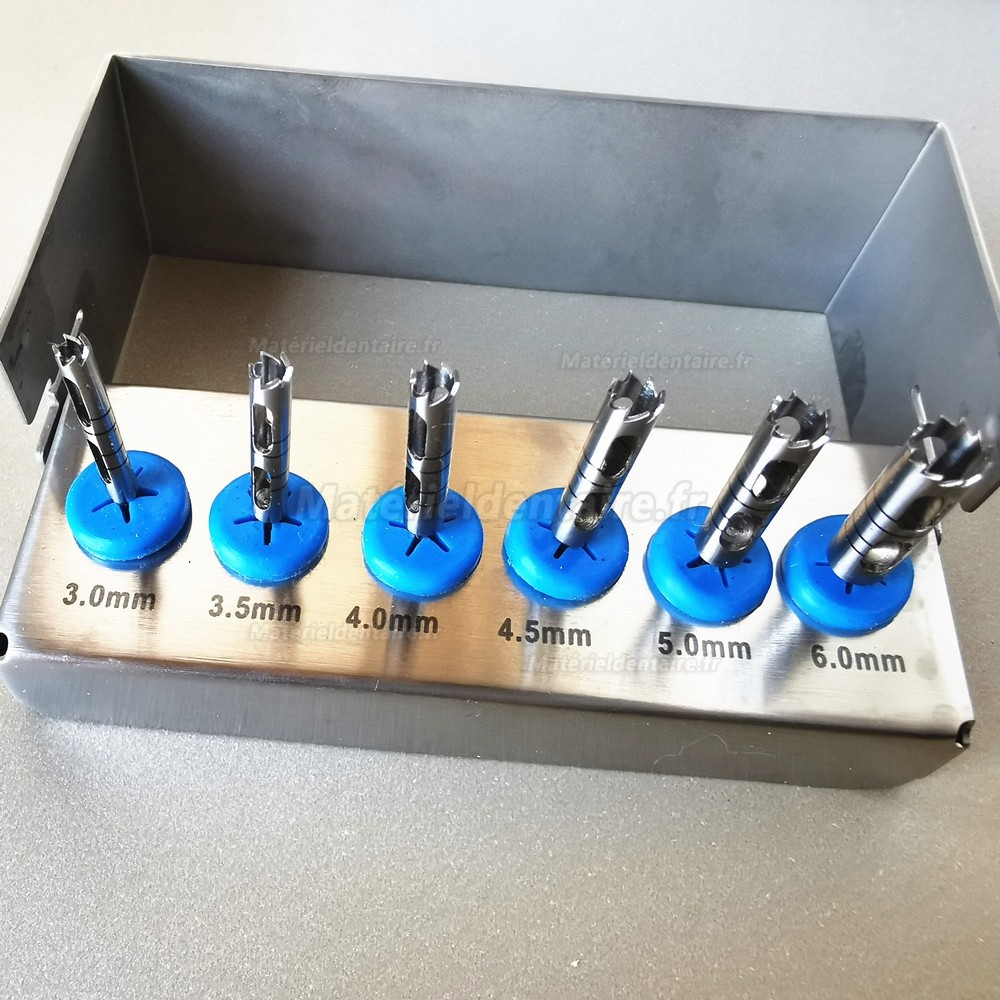 6 pièces/ensemble Fraises et tréphine d'implantologie dentaire (Diamètre de la poignée 2,35mm)