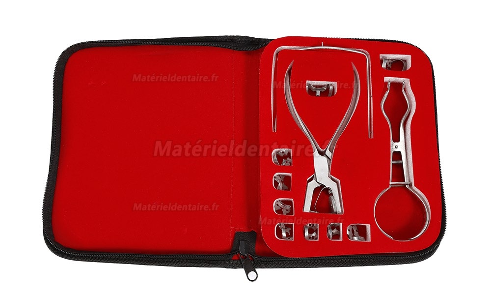 12 pièces / ensemble Trousse de chirurgie dentaire Avec sac Instrument orthodontique Cercle de dent Acier inoxydable