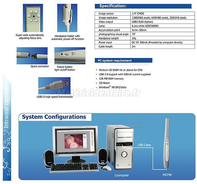 Meilleur CAM Dental 4 Megapixel In-port Caméra SONY Image CCD Connexion USB