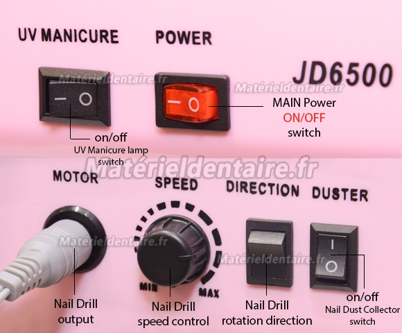 JSDA® Ponceuse ongle polissoir micromoteur manucure JD6500 avec aspirateur lampe UV