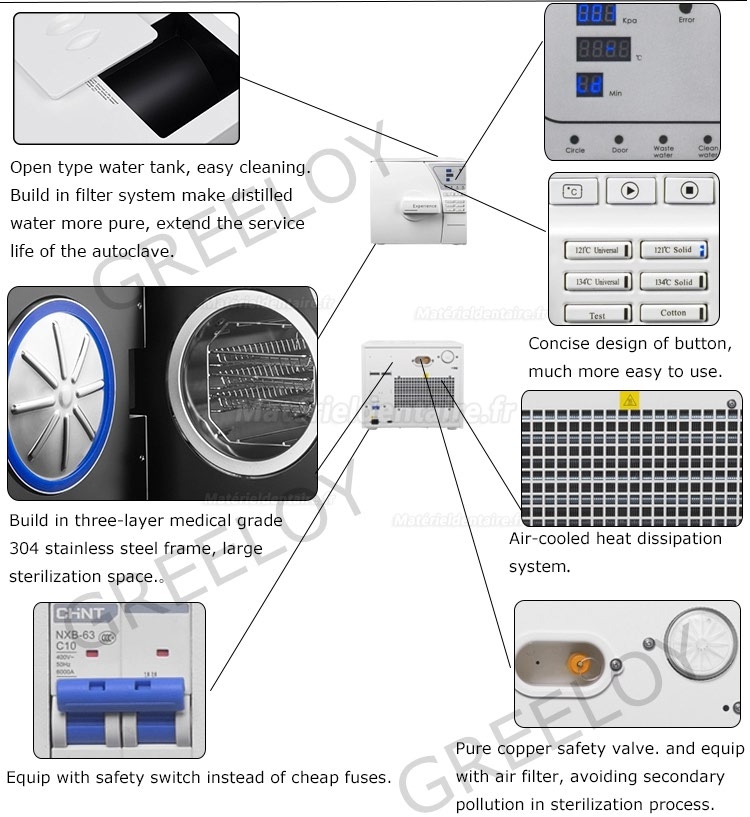 Dentaire autoclave à vapeur type B 8-23L avec l'imprimante