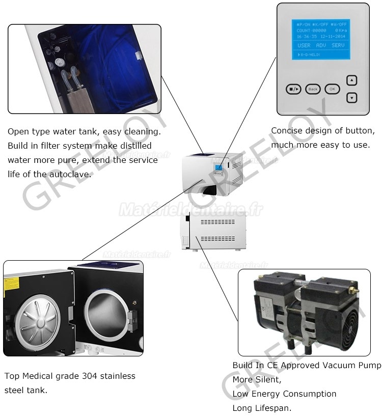 Autoclave dentaire de séchage sous vide classe B 23L avec imprimante