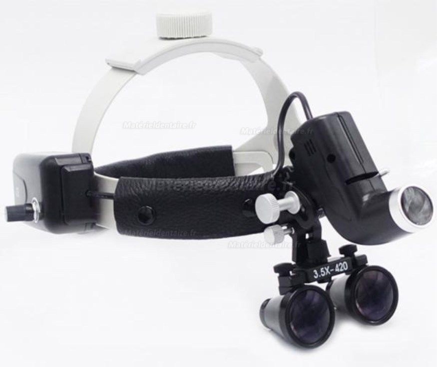 3.5X Bandeau dentaire Loupes binoculaires médicales + LED Phare