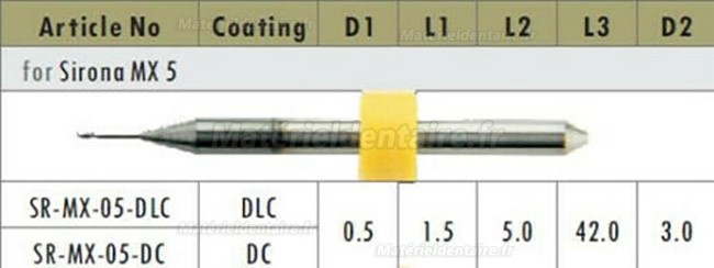 1 pièces fraise d'usinage zircone 0.5mm/1mm/2.5mm (sans revêtement) pour usineuse Sirona MX5