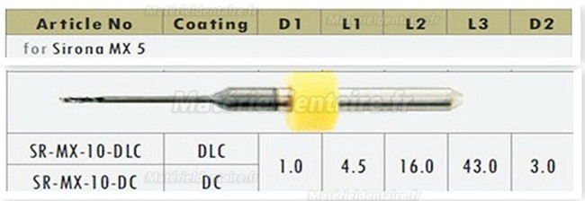 1 pièces fraise d'usinage zircone 0.5mm/1mm/2.5mm (sans revêtement) pour usineuse Sirona MX5