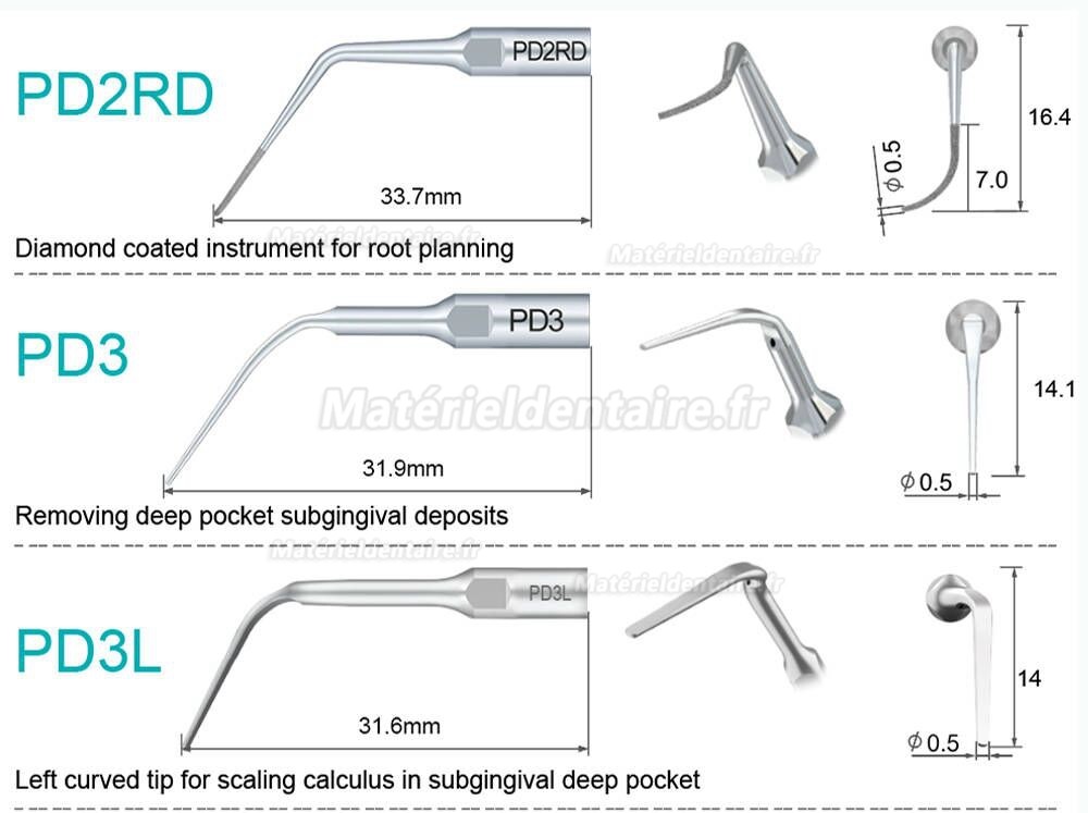 5 Pièces Refine® Inserts piézo pour la parodontologie P10 P11 P12 P14L P18 P20 P20L P20R P21 22 LR compatible avec Woodpecker EMS