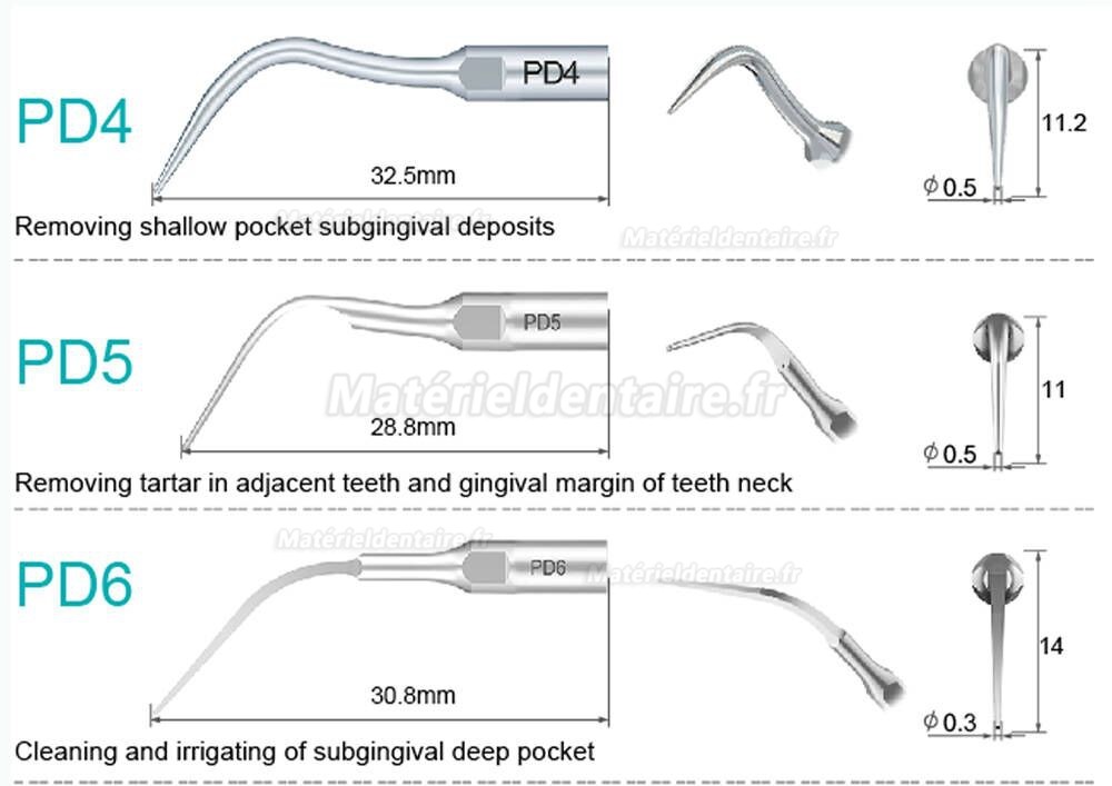 5 Pièces Refine® Inserts piézo pour la parodontologie P10 P11 P12 P14L P18 P20 P20L P20R P21 22 LR compatible avec Woodpecker EMS