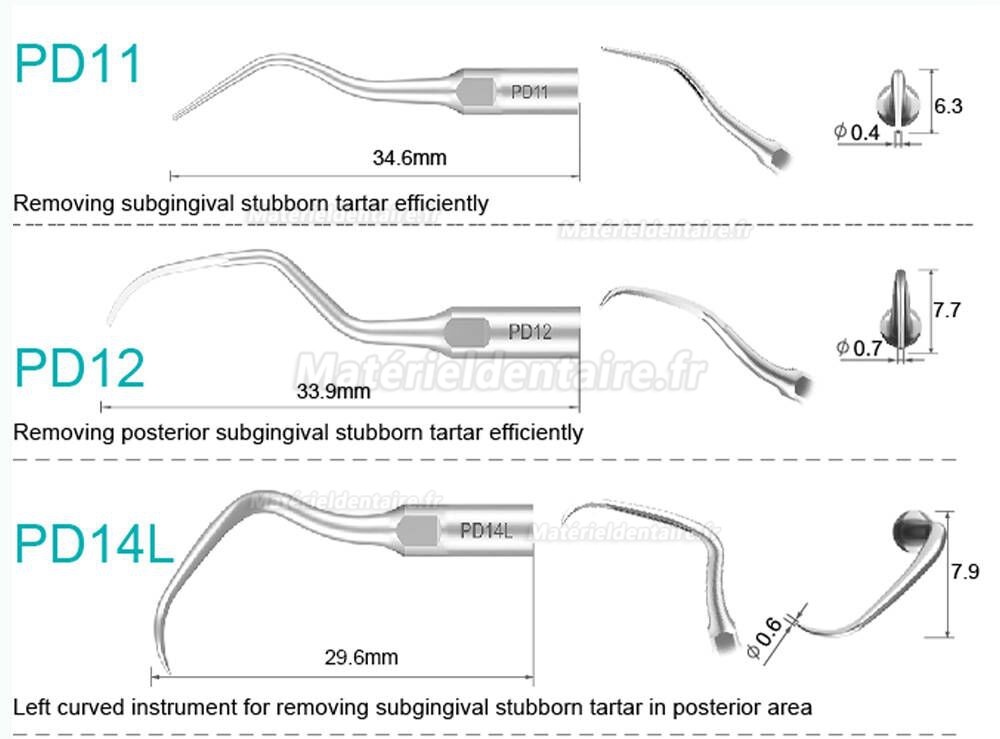 5 Pièces Refine® Inserts piézo pour la parodontologie P10 P11 P12 P14L P18 P20 P20L P20R P21 22 LR compatible avec Woodpecker EMS