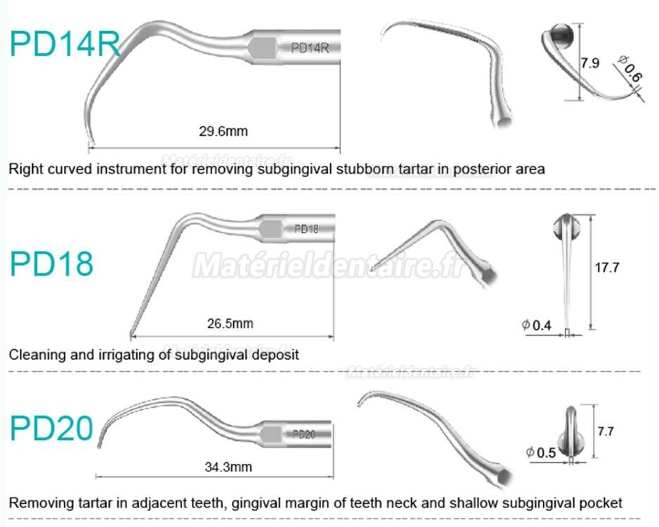 5 Pièces Refine® Inserts piézo pour la parodontologie P10 P11 P12 P14L P18 P20 P20L P20R P21 22 LR compatible avec Woodpecker EMS