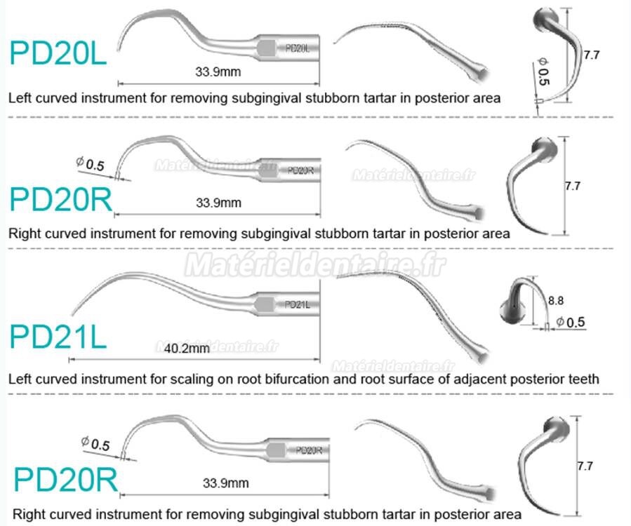 5 Pièces Refine® Inserts piézo pour la parodontologie P10 P11 P12 P14L P18 P20 P20L P20R P21 22 LR compatible avec Woodpecker EMS