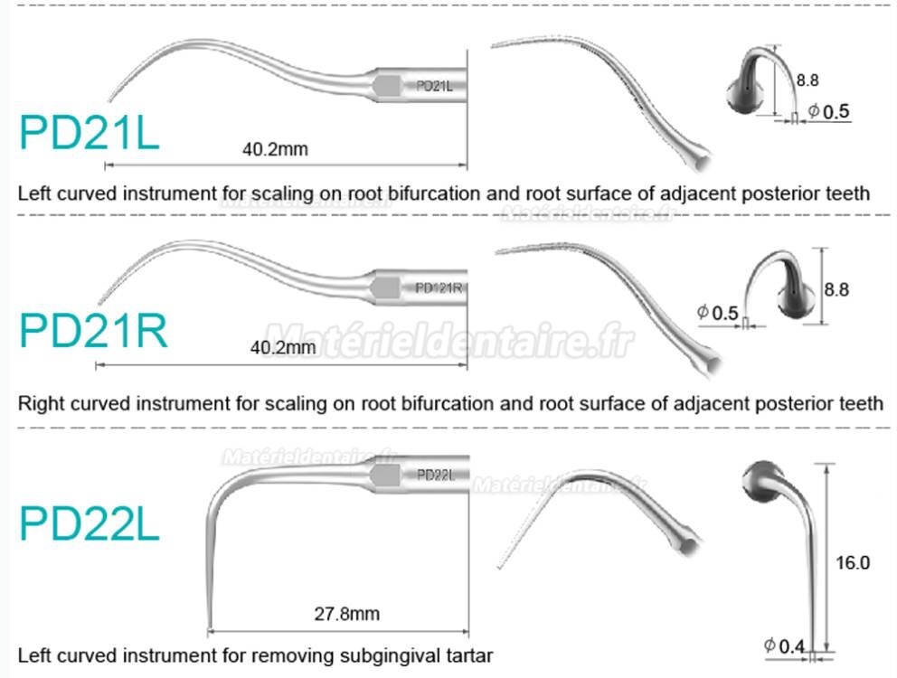 5 Pièces Refine® Inserts piézo pour la parodontologie P10 P11 P12 P14L P18 P20 P20L P20R P21 22 LR compatible avec Woodpecker EMS