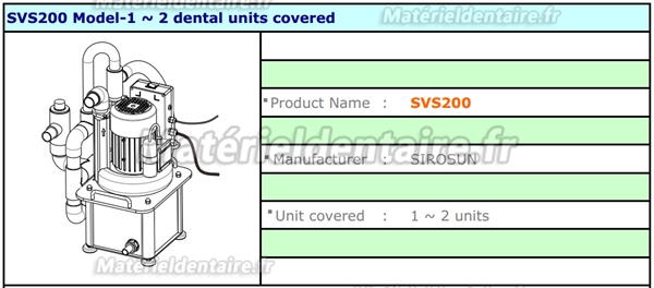 SIROSUN Pompe à vide d’aspiration dentaire demi-sec SVS200 pour 2 postes