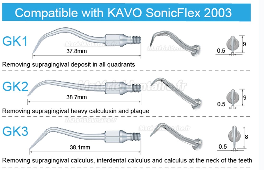 5 Pièces Refine® Inserts détartreurs pneumatique GK1 GK2 GK3 GK4 GK5 GK6 GK7 GK12 GK14 GK16 pour KAVO SONICflex