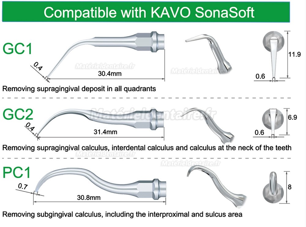 5 Pièces Refine® Inserts détartreurs pneumatique GC1 GC2 PC1 pour Kavo SonaSoft détartreurs pneumatique