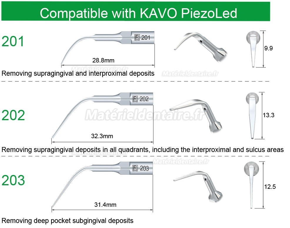 5 Pièces Refine® Inserts piézo pour la prophylaxie 201 202 203 compatible avec KAVO PiezoLed pièce à main de détartreur à ultrasons