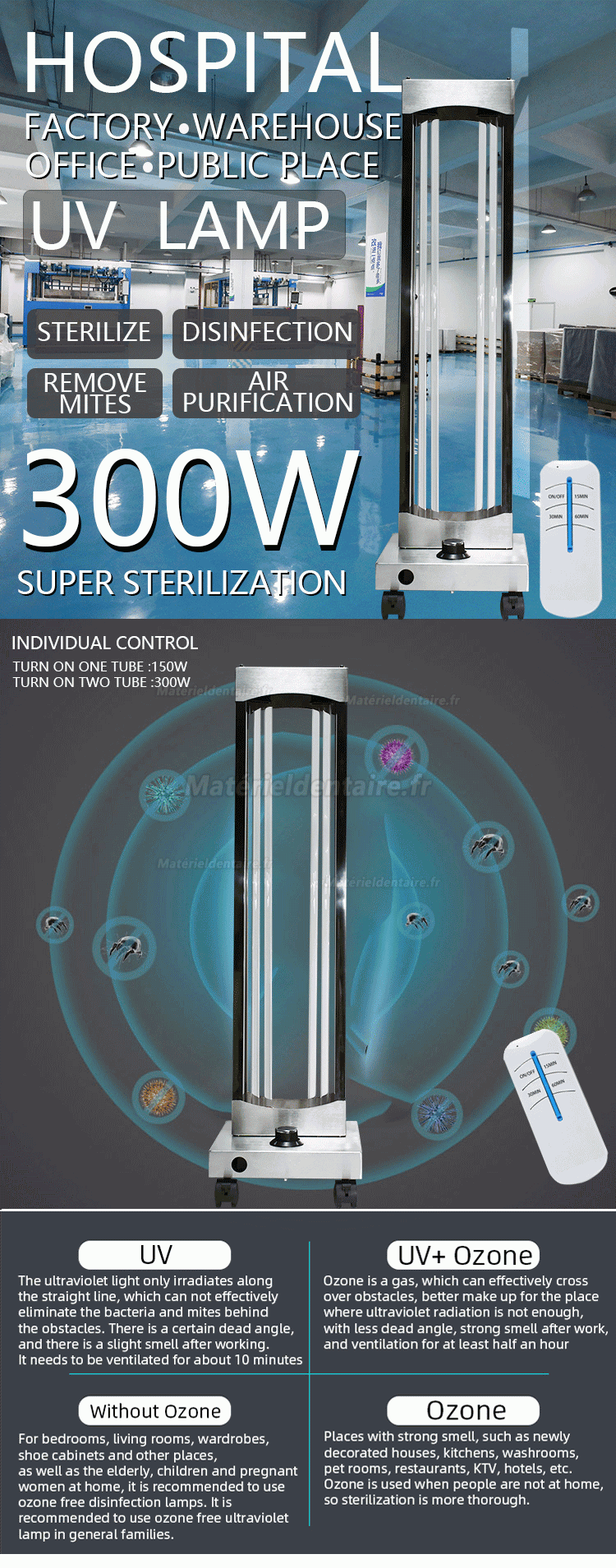 300W acier inoxydable unité de chariot de stérilisateur à l'ozone uv avec capteurs radar