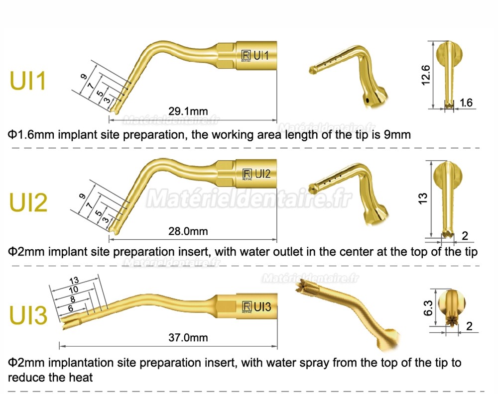 1 Pièces inserts piezosurgery pour implantologie Ul6 UI7 UI8 UI9 UI10 UI11 compatible avec Mectron Woodpecker Silfradent & Dmetec