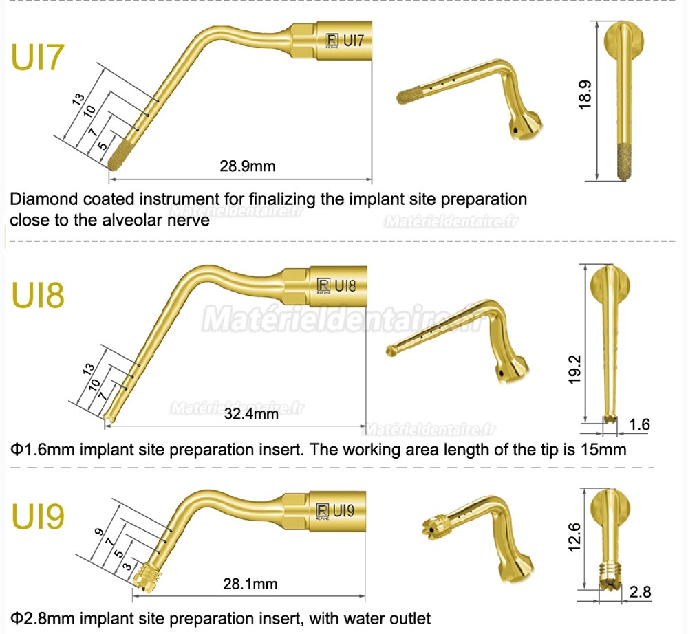 1 Pièces inserts piezosurgery pour implantologie Ul6 UI7 UI8 UI9 UI10 UI11 compatible avec Mectron Woodpecker Silfradent & Dmetec