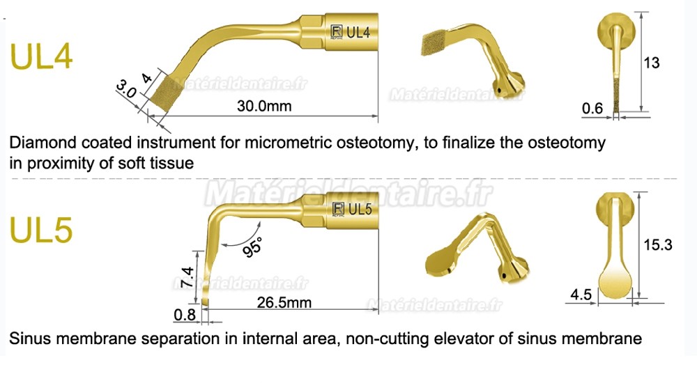 1 Pièces inserts piezosurgery pour sinus lift latéral UL1 UL2 UL3 UL4 UL5 compatible avec Mectron Woodpecker Silfradent & Dmetec