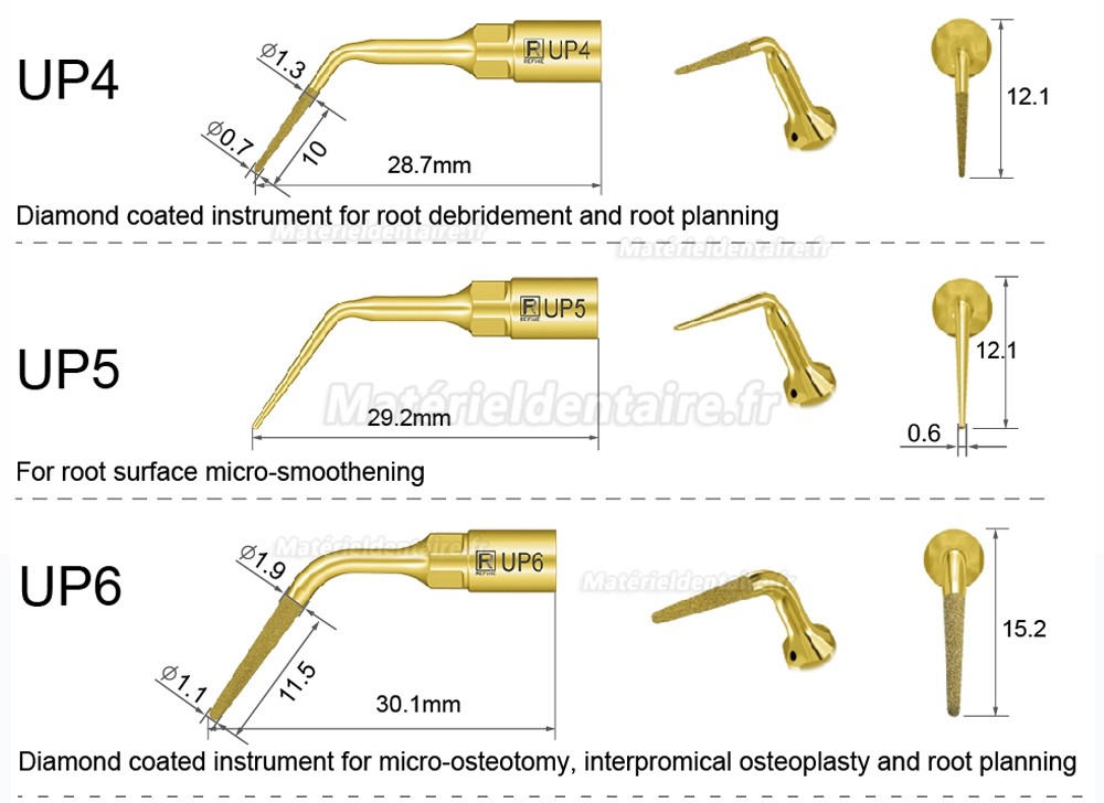 1 Pièces inserts piezosurgery pour la parodontie et endodontie UP1 UP2 UP3 UP4 UP5 UP6 UP7/8 compatible avec Mectron Woodpecker