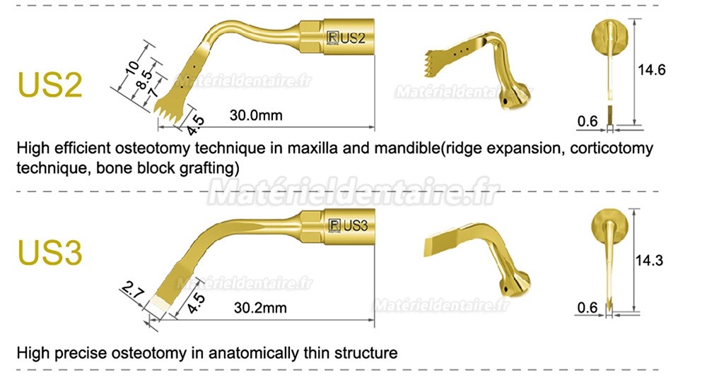 1 Pièces Inserts piezosurgery pour la chirurgie osseuse US1 US1L US1R US2 US3 US4 US5 US6 US7 US11 US12 compatible avec Mectron Silfradent Dmetec Woodpecker