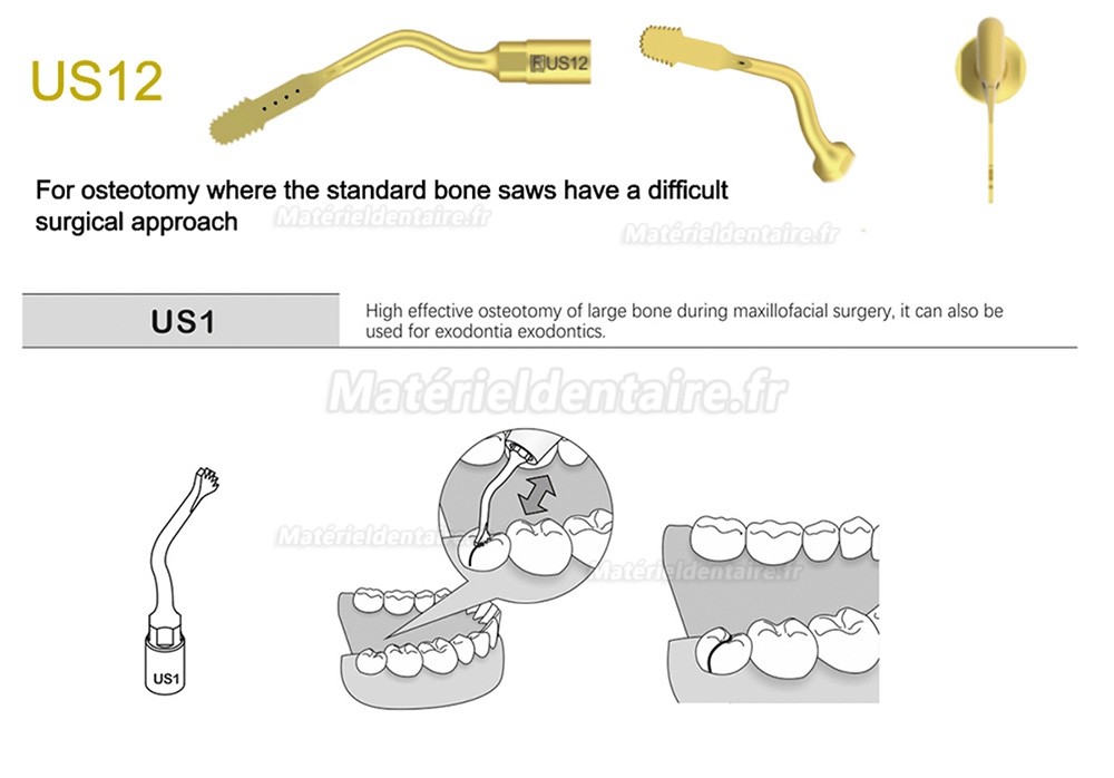 1 Pièces Inserts piezosurgery pour la chirurgie osseuse US1 US1L US1R US2 US3 US4 US5 US6 US7 US11 US12 compatible avec Mectron Silfradent Dmetec Woodpecker