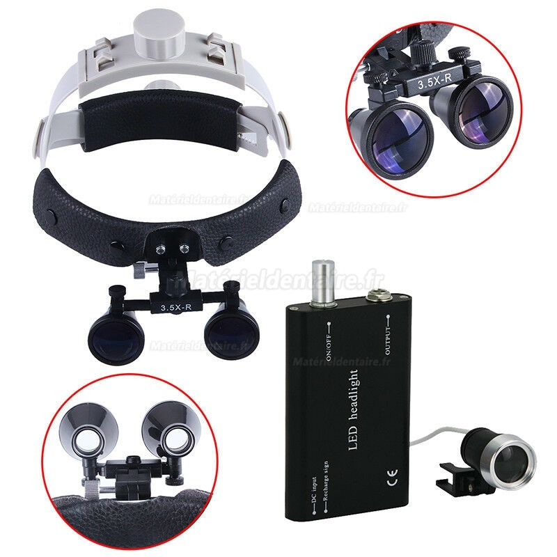 3.5X 420mm Loupe binoculaire chirurgical dentaire bandeau en cuir + LED Lampe frontale dentaire
