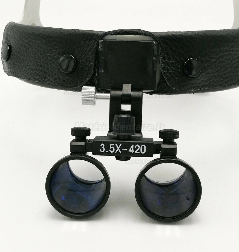 3.5X 420mm Loupe binoculaire chirurgical dentaire bandeau en cuir + LED Lampe frontale dentaire