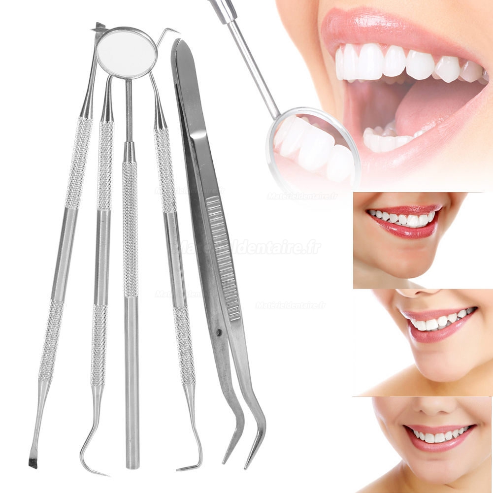 5pcs / set hygiène Soins dentaires dents Oral Bouche Scaler Miroir faucille Outils à main