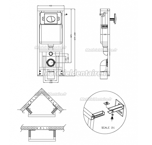 Cuvette WC suspendue blanche avec abattant et bati-support