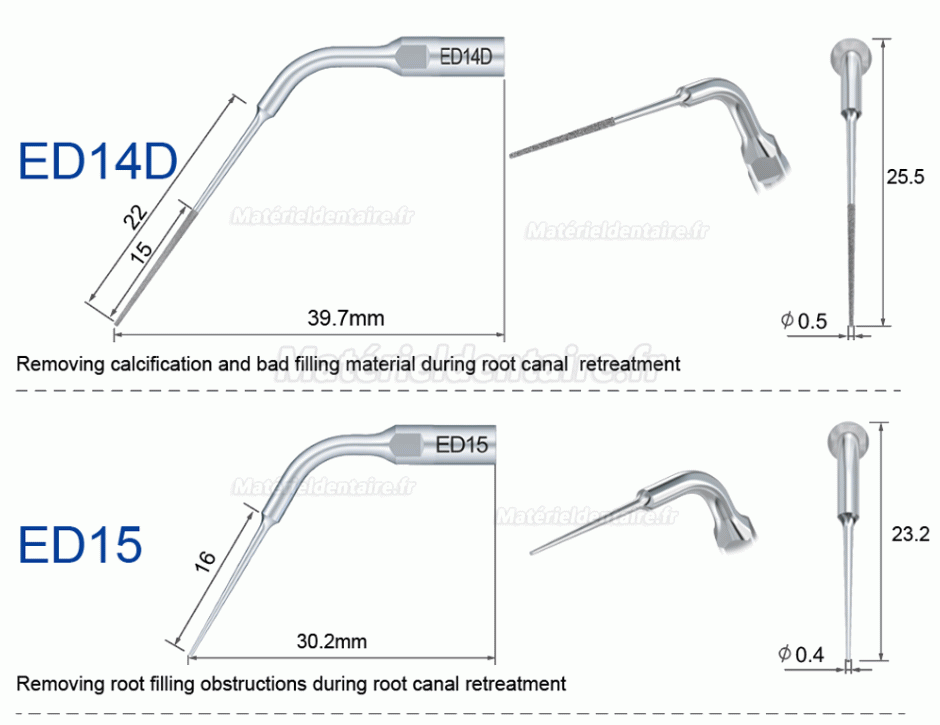 5 Pièces Refine® Inserts Piézo en Endodontie E3D E4D E5D E10D E11D E12D E14D E15D Compatible Avec Woodpecker EMS