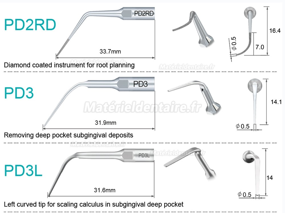 5 Pièces Refine® Inserts piézo pour la parodontologie PD2L PD2LD PD2R PD2RD PD5 PD6 PD7 PD8 PD10 compatible avec SATELEC NSK DTE GNATUS