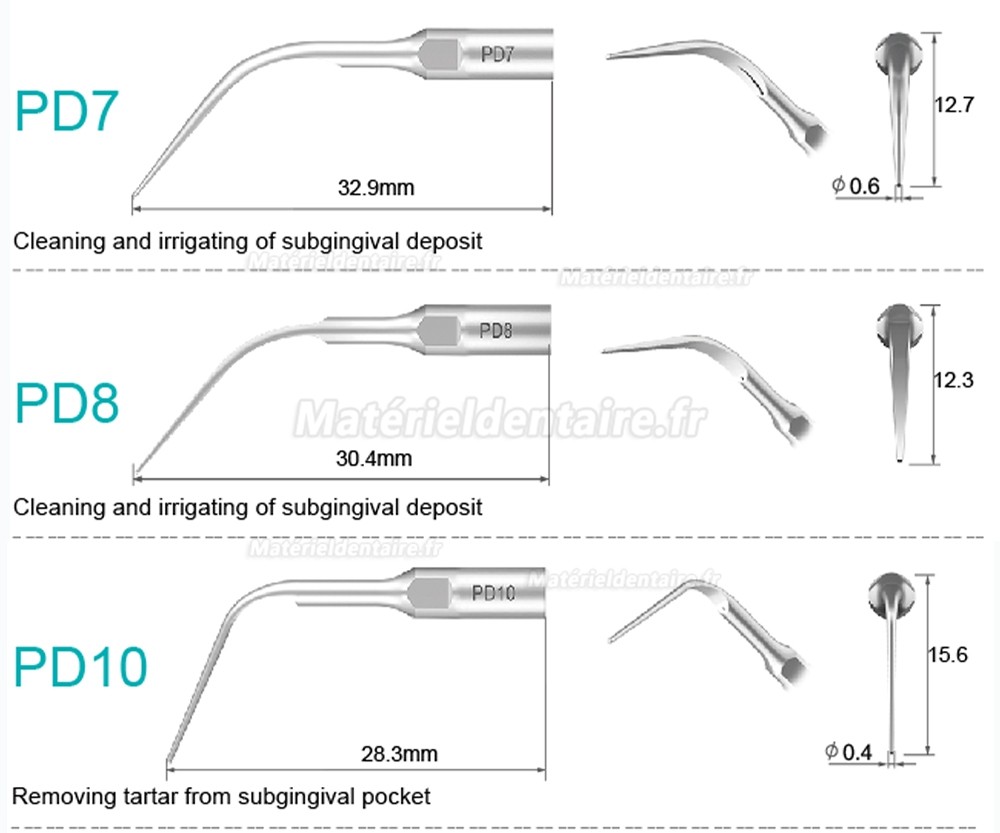 5 Pièces Refine® Inserts piézo pour la parodontologie PD2L PD2LD PD2R PD2RD PD5 PD6 PD7 PD8 PD10 compatible avec SATELEC NSK DTE GNATUS